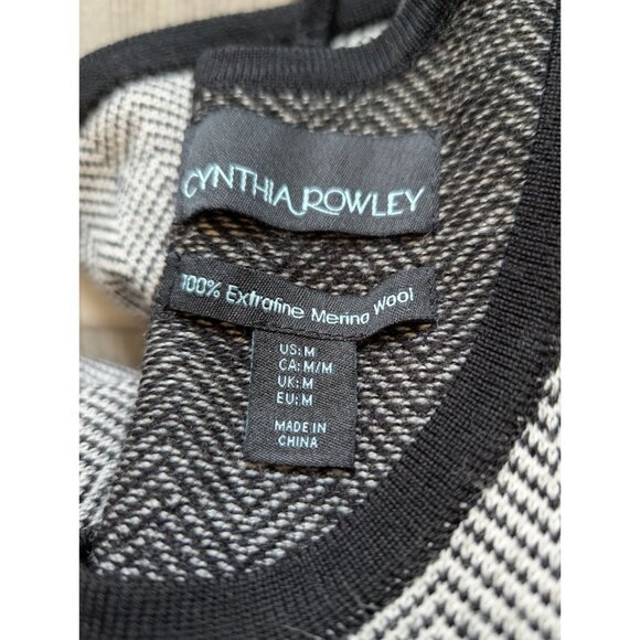 Cynthia Rowley Womens Herringbone Long Sleeve Wool Tunic Dress Black & Gray M - Picture 5 of 8